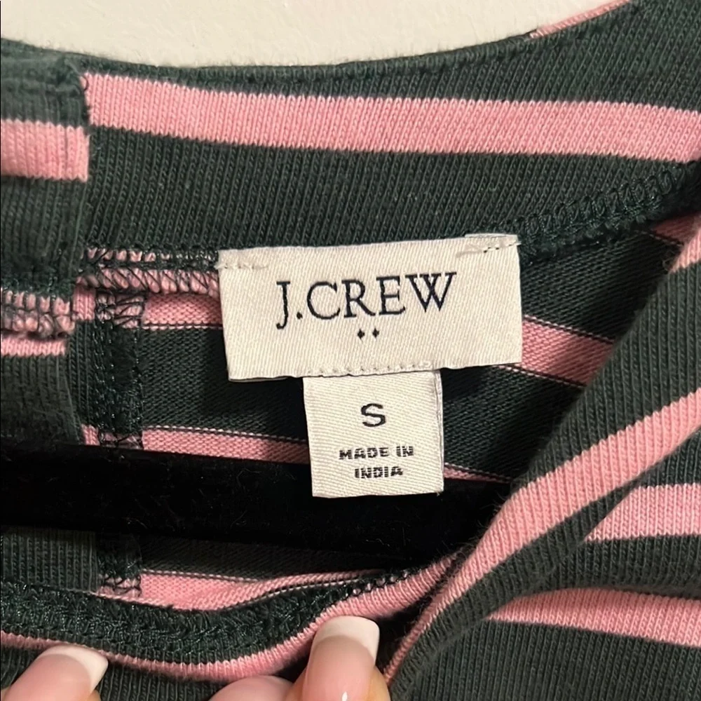 J. Crew Striped Pink and olive green J.Crew Women's Top - Small - Picture 3 of 7